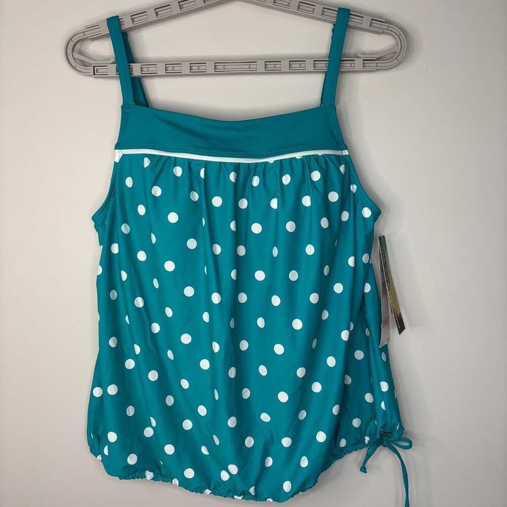 Beach House NEW swim tank women 10 green polka dot balloon drawstring adjustable